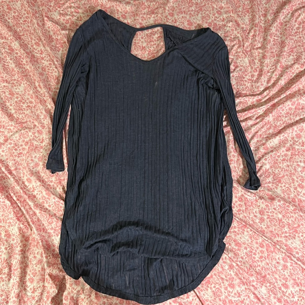 FREE PEOPLE WE THE FREE Astoria Hacci Top in Denim Blue